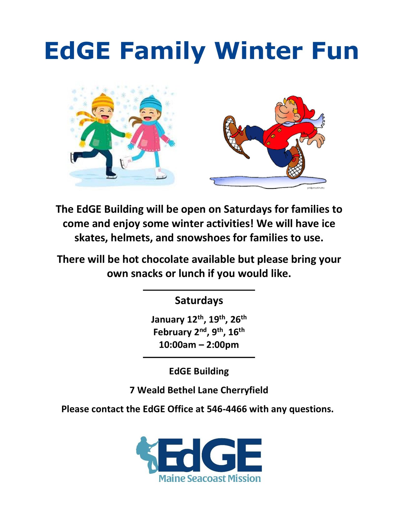 family winter activities on Mission Edge Announces 2019 Family Winter Fun Hours Maine Seacoast Mission
